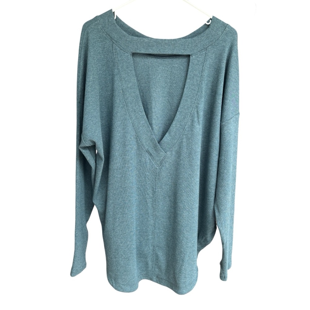 Athleta Teal Green Open Back Long Sleeve Knit Top XL